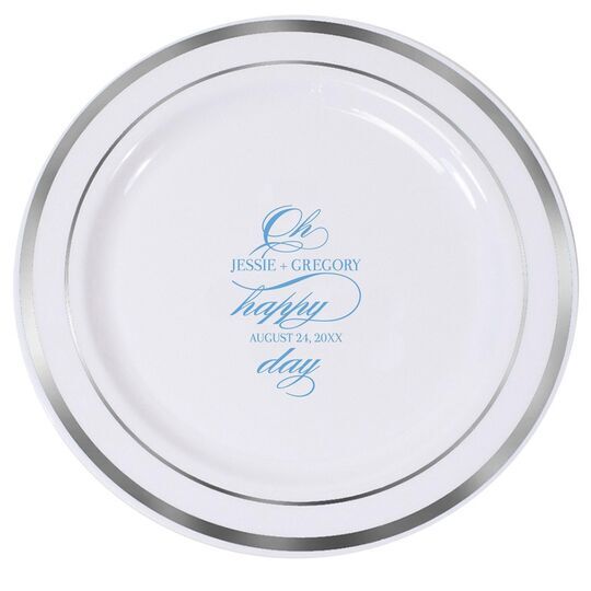 Romantic Oh Happy Day Premium Banded Plastic Plates